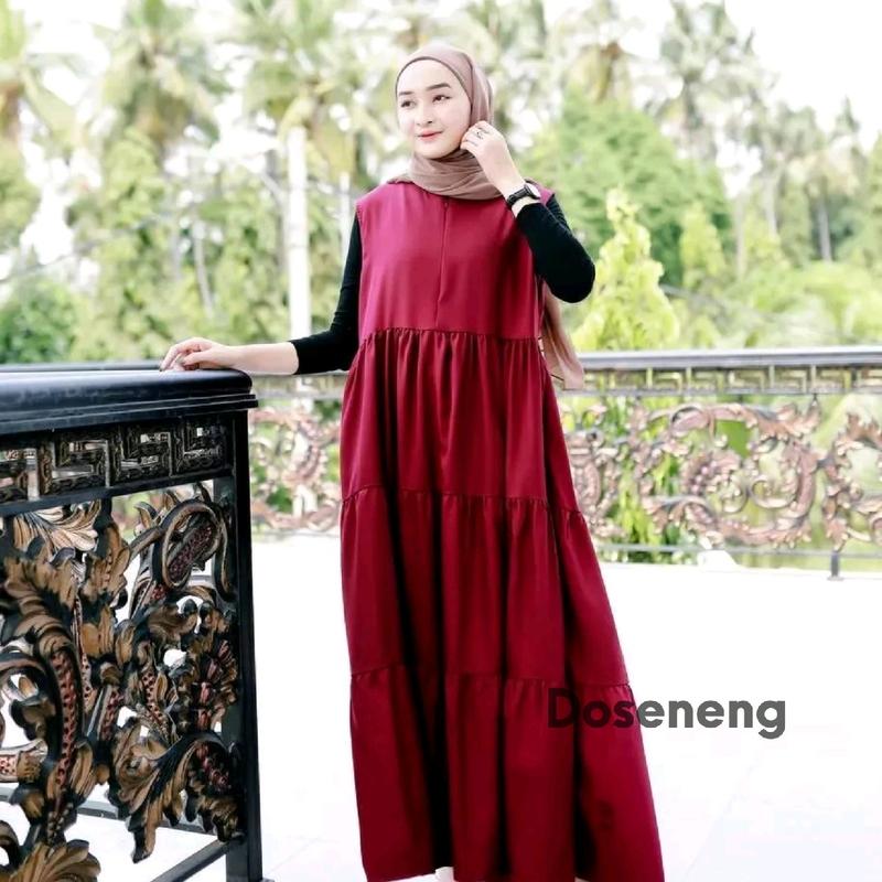 Inner Dress Panjang Rempel Bersusun Tanpa Lengan Bahan Rayon Premium Busui Friendly Terlaris 2