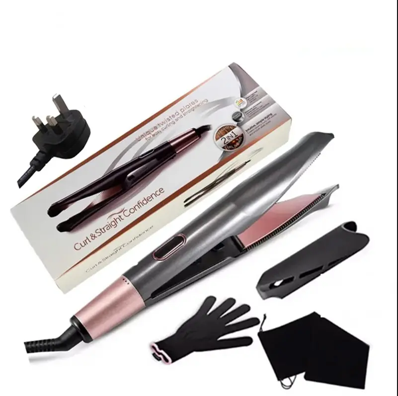 Sisir Pelurus Rambut Keramik Pengeriting Rambut Setrika Negatif Catok Rambut Pemanas Cepat Layar LCD Profesional 2 in 1