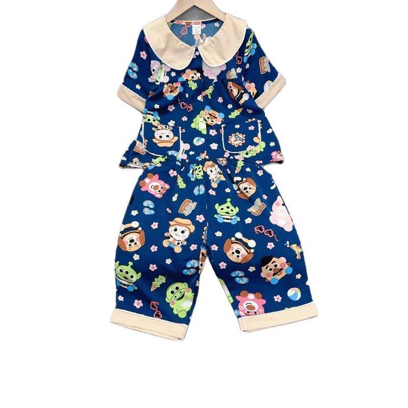 MS:145 :22-50 kg SIZE ĐẠI :Bộ đồ pijama quần lửng kiểu cổ tiểu thư dáng áo rộng baby doll bé gái chất liệu LỤA MANGO . Bộ đồ mặc nhà thoáng mát thấm hút mồ hôi