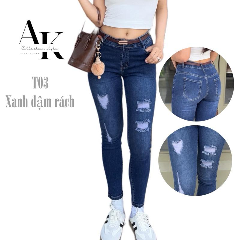 Quần Jean Nữ AKJ T03 Skinny Dài Lưng Thấp Rách Nhẹ – Co Giãn 2 Chiều Tôn Dáng Cá Tính