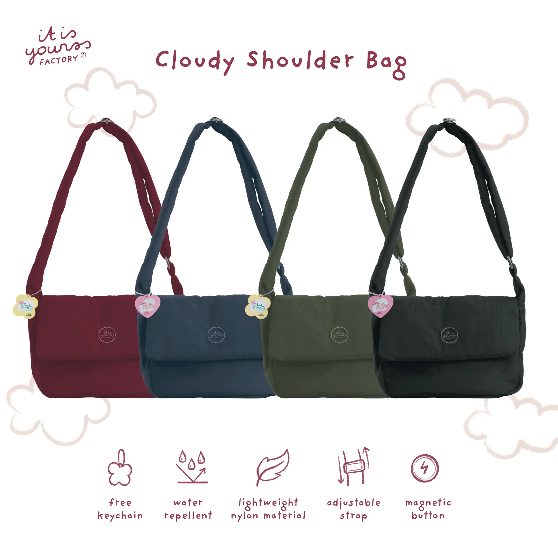ITISYOURSS Cloudy Shoulder Bag | Tas Selempang | Daily Bag | Tas Muat Banyak | Tas Gemes | Tas Waterproof | Tas Bahu