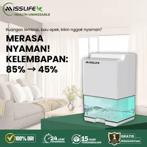 Miss Life Dehumidifier Serap Air Anti Lembap Anti Jamur Super Hening Auto Off Hemat Energi Penyerap Kelembapan Rumah Kamar Mini Portabel Tangki Besar LED Warna Desain Modern Penghilang Bau Apek Penurun Kelembapan Cepat Efektif Praktis