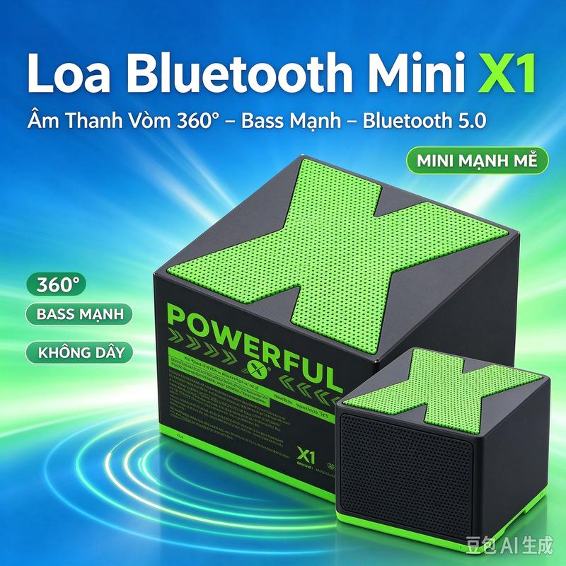 Loa Bluetooth Mini X1 – Loa Không Dây Di Động, Âm Thanh Vòm 360 ° , Âm trầm mạnh mẽ, Bluetooth 5.0