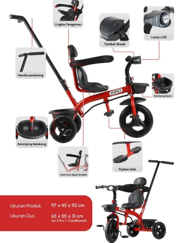 TRICYCLE IORA PMB T27 SEPEDA RODA TIGA ANAK | SEPEDA ANAK RODA TIGA | TRICYCLE ANAK | SEPEDA ANAK MURAH | KADO ANAK | KADO ULTAH ANAK 1