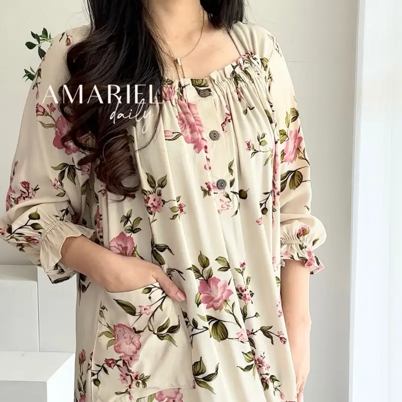 Amariel Sasha Dress Panjang Daster Nyaman Bumil Menyusui Friendly Katun Rayon Viscose Motif 3