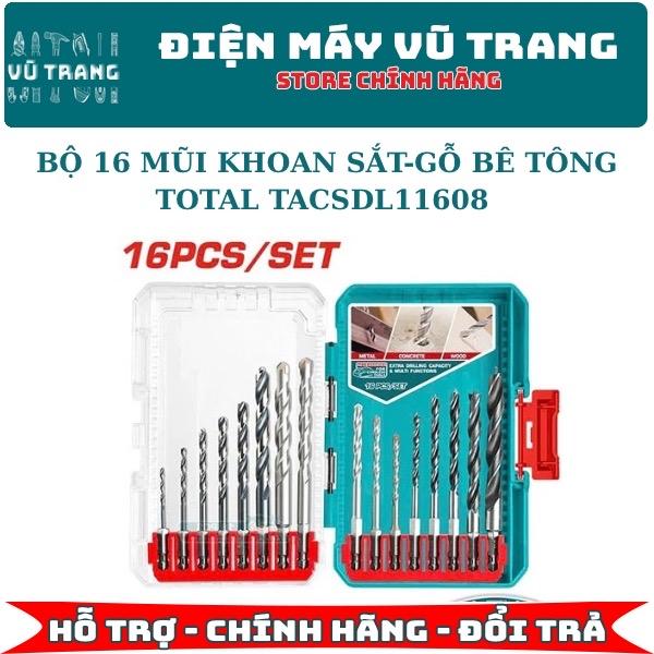 Bộ 16 mũi khoan tường sắt gỗ chuôi lục giác Total TACSDL11608 hàng chính hãng
