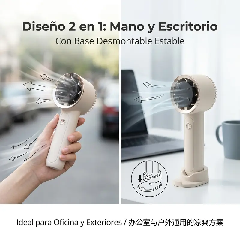 ECAM Ventilador Portátil Mini 2025, 100 Unidades, Silencioso con Carga USB, Potente para Oficinas y Dormitorios, Modelo Nuevo con Pantalla Digital y Batería Larga - Foto 7