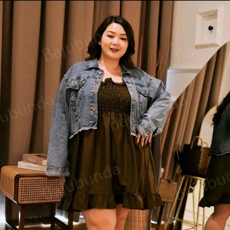 JAKET JEANS CROP OVERSIZE// JAKET JEANS CROP JUMBO// JAKET JEANS JUMBO WANITA// JAKET CROP RAWIS JUMBO Wanita 2