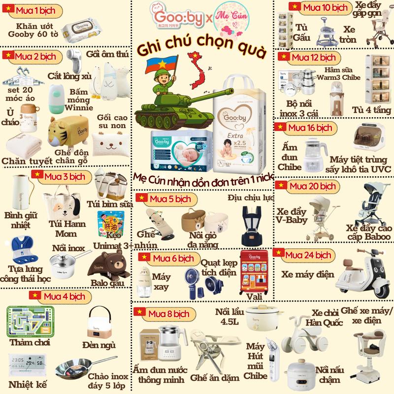 (Tặng quà) Tã bỉm Gooby Hàn Quốc Cao cấp tã dán NB68, S54, M50 quần M54, L50, XL48, XXL44, XXXL38 đêm M34, L30, XL26, XXL24 Nữ Kem Cho Bé