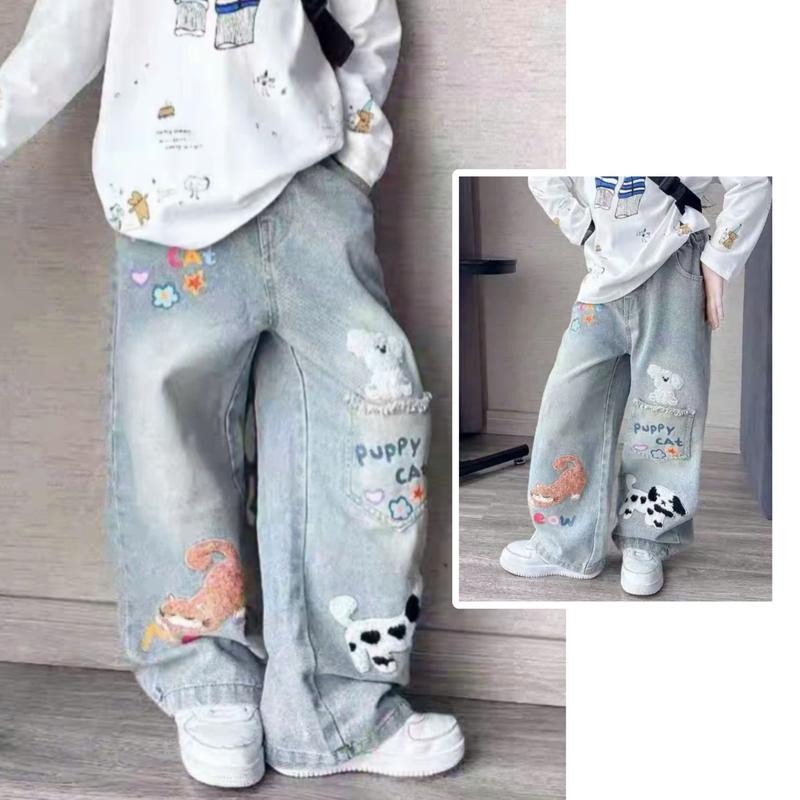 Quần jean bé gái in họa tiết đáng yêu Puppy Cat bé gái rất thích mã Cun39 cho bé gái 16-50kg
