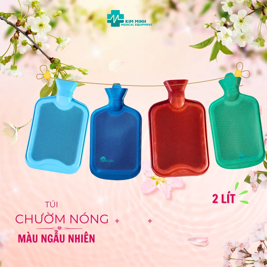 Túi chườm nước nóng cao su 2000ml giao màu ngẫu nhiên Rubber độ bền cao