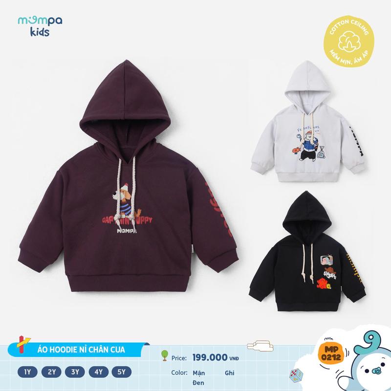 Áo HOODIE Nỉ chân cua cho bé Mompa 1 đến 5 tuổi vải mềm mại co giãn MP 0212 M25TD