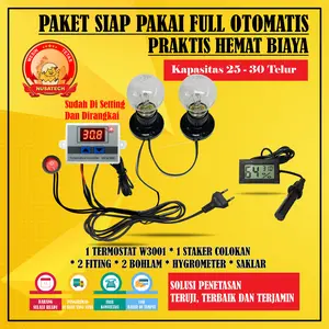 Paket Siap Pakai Termostat W3001 Termo-Hygrometer Kap.25 Sampai 30 Butir Mesin Tetas Full Otomatis Penetas Otomatis