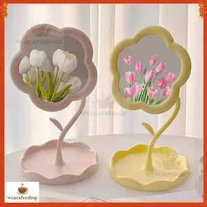 CERMIN BUNGA Standing Mirror Makeup Rotating Aesthetic Stand Mirror Flower Kaca Meja Rias Serbaguna