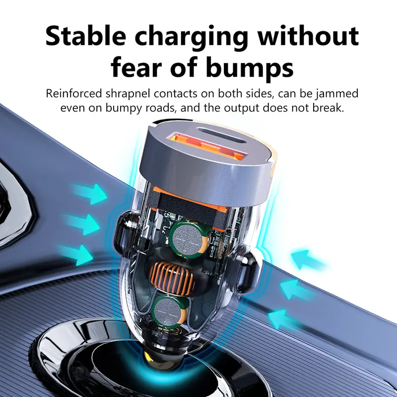 Bộ sạc ô tô, USB Type C, Nhẫn kéo trong suốt và Vô Hình 120W, QC3.0 PD Sạc siêu nhanh, Bộ Chuyển Đổi bộ sạc điện thoại, Thích hợp cho điện thoại di động, Tương thích với iPhone, Xiaomi, Samsung, Phụ kiện 8