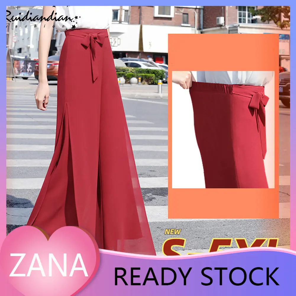 ZANA Fashion High Waist Slim Chiffon Wide-leg Pants Chiffon Elegant Pants Loose High Waist Long Trousers Chiffon Side Split Casual Palazzo Pants Wide Leg Pants