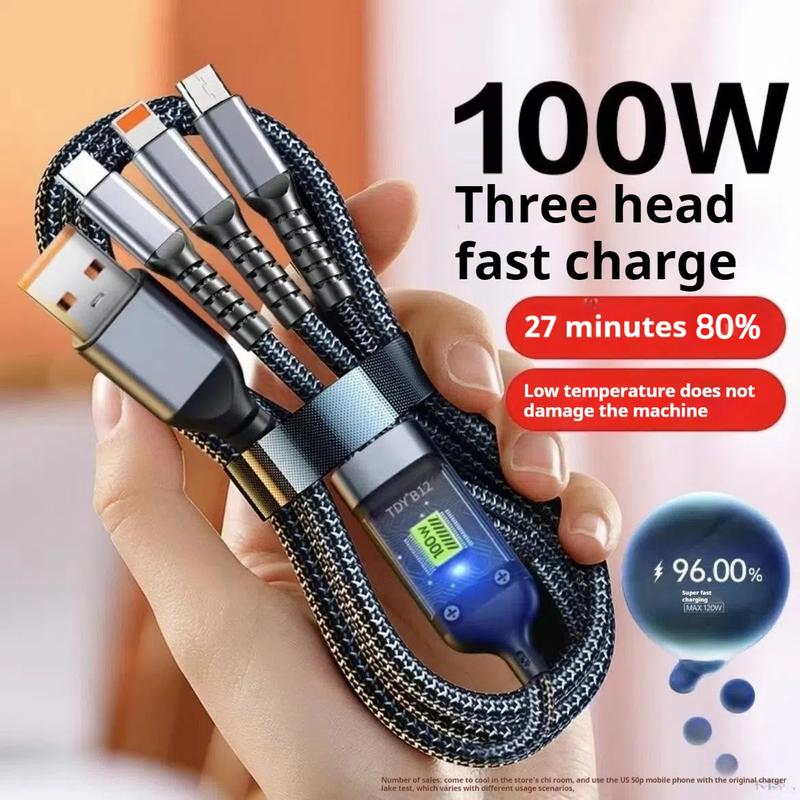 Cáp sạc, tự động ngắt kết nối, 100W Micro USB Type C 3 trong 1, sạc nhanh 6A, cáp dữ liệu Sạc Điện Thoại Phụ Kiện