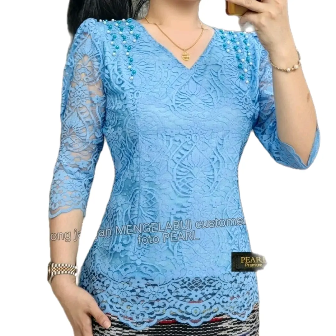Blus Renda Premium  Kutu baru  Pearl Premium  Lapis Puring  Aplikasi Mutiara