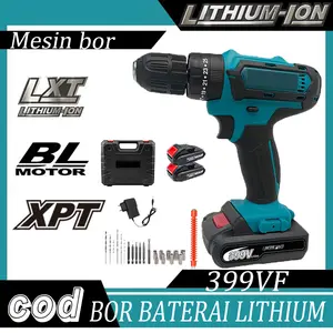 Mesin bor 399V 2baterai cas 10mm bor listrik murah bor tangan baterai besi tembok Beton kayu