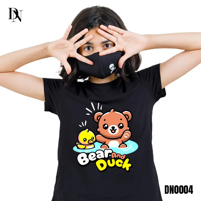 DNTK0004 - T-Shirt Gaya Pria Wanita - Kaos Motif Beruang Coklat dan Bebek Combed Katun 3