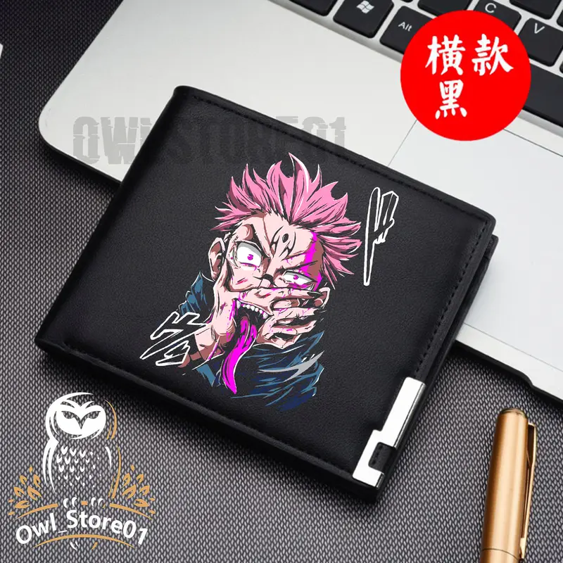 Dompet Pria Lipat Bahan Kulit Sintetis Ukuran 12 x 10 x 1.5 - ITADORI YUJI Warna Hitam Kartu  Uang Dompet Custom Desain Bebas Suka Suka COD 2