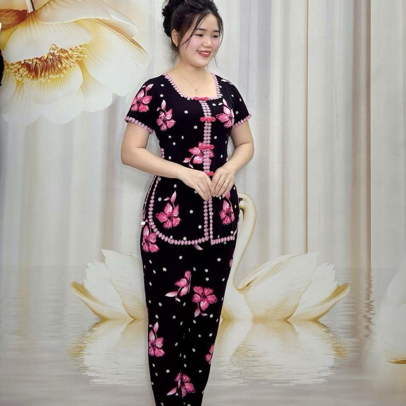 Hải Sơn Women B61 Đồ bộ xẩm nữ trung niên hoạ tiết hoa sang trọng chất liệu vải thun tơ hoa cao cấp
