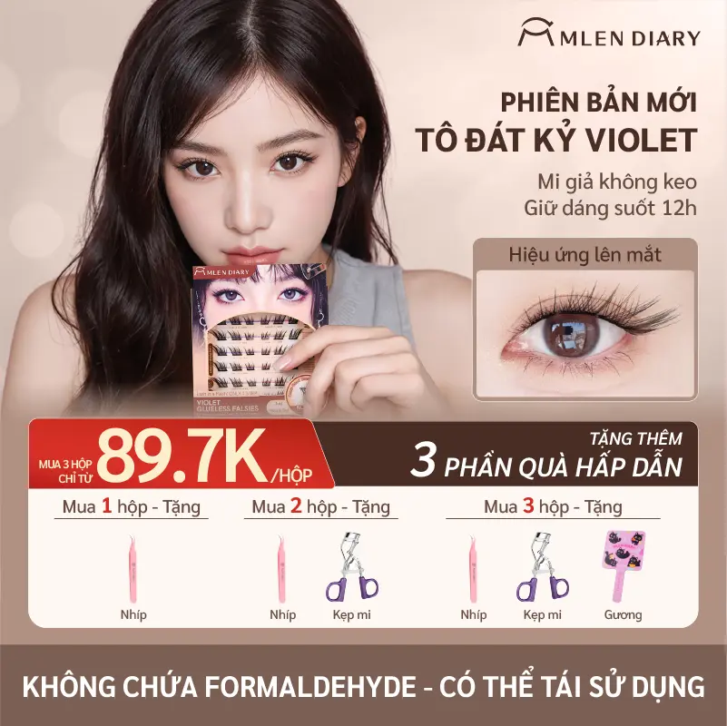 [Mua 3 Tặng 3] Mlen Diary - Mi Tự Dính, Mi Giả, Mi Sẵn Keo Pha Lê Đen, Dán Nhanh, Tiện Lợi, Mềm Mại, Mi Cụm Dễ Dùng, Tự Nhiên, Sợi Mi Mảnh, Có Thể Sử Dụng Được Nhiều Lần