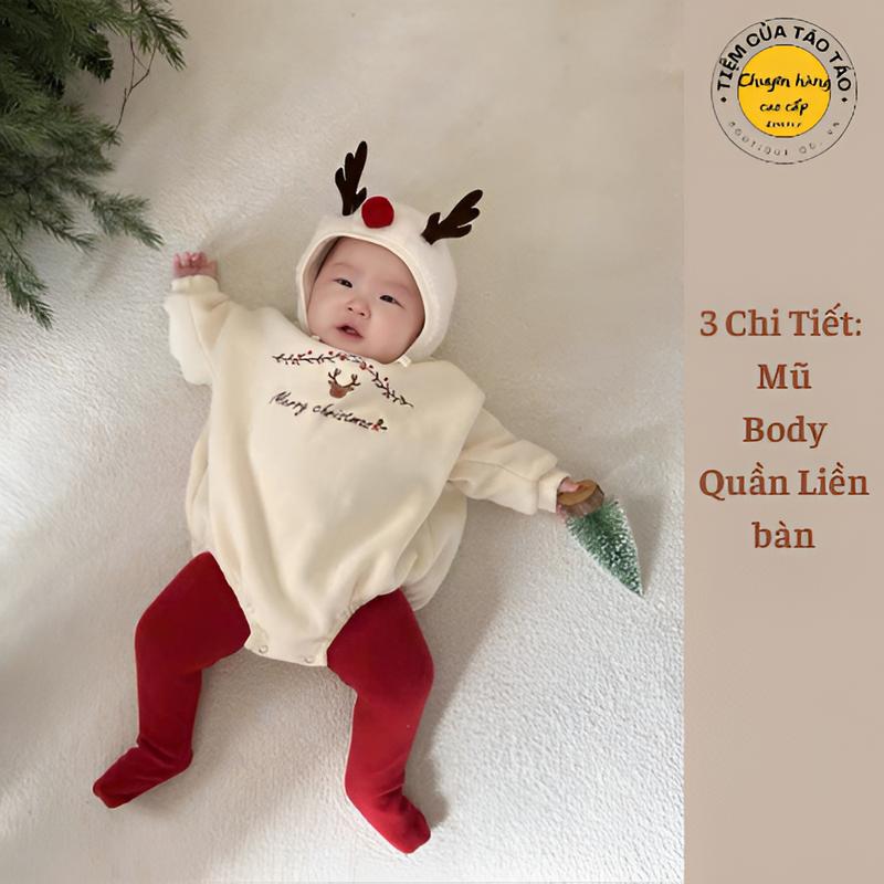 Full set Set Tuần lộc kèm Mũ và Quần tất đỏ Noel cover Hàn Quốc cho bé trai bé gái thu đông mặc Noel và tết đẹp baby three