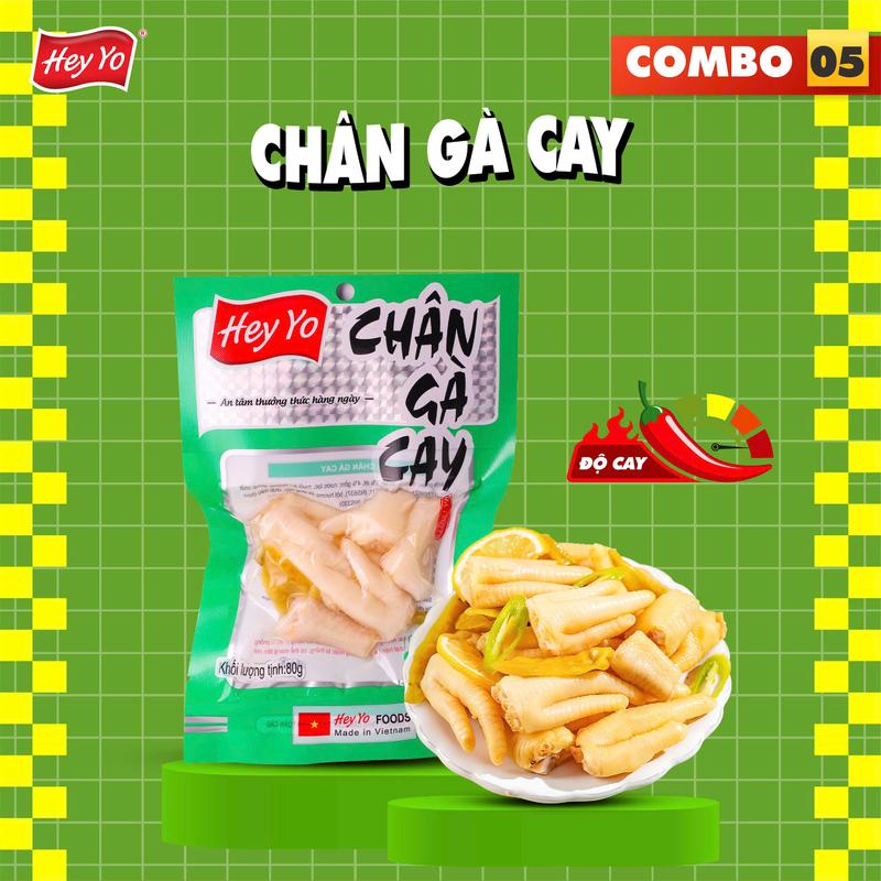  Combo 5 Chân Gà cay Hey Yo 80g chân gà ngâm ớt xanh Ăn Vặt hàng Việt Nam thơm ngon chất lượng 