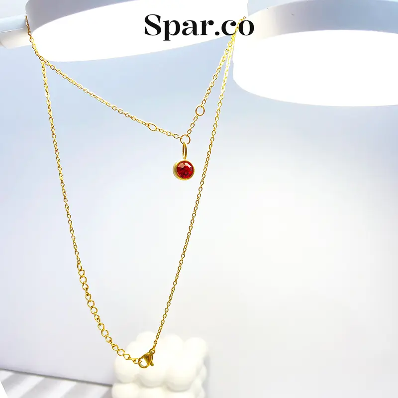 Spar.co DIY Custom 1 Rounded Birth Stone Charm Necklace - Kalung Rantai Titanium Emas Custom DIY Perhiasan Dengan 1  liontin Charm Bulan Kelahiran SP-AB1-003 1