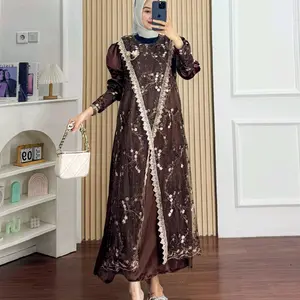 cod melisa  dress burkat burgandy mahogani terlaris 2025 gamis kondangan wanita simpel elegan mewah Lebaran
