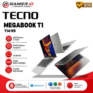 TECNO Megabook T1 14 AMD Ryzen 5 7430U Ram 16GB Ssd 512GB Layar 14.0-Inch WUXGA 100% sRGB Windows 11 Home
