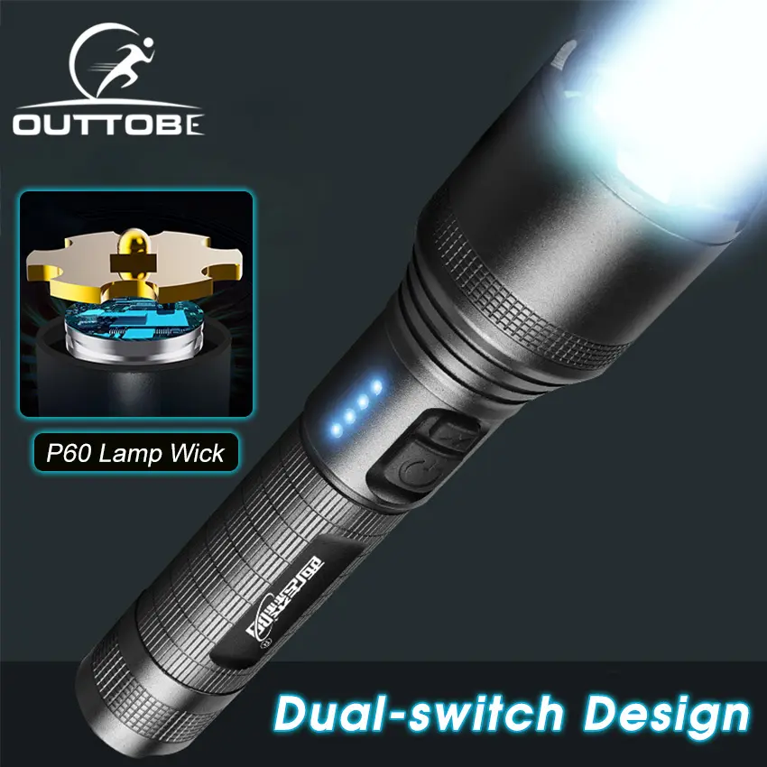 Outtobe Outdoor Flashlight LED Torch Light Zoomable Outdoor Flashlight USB Rechargeable LED Flashlight Pocket Size Waterproof Flashlight Strong Light Long Distance for Hiking Hunting