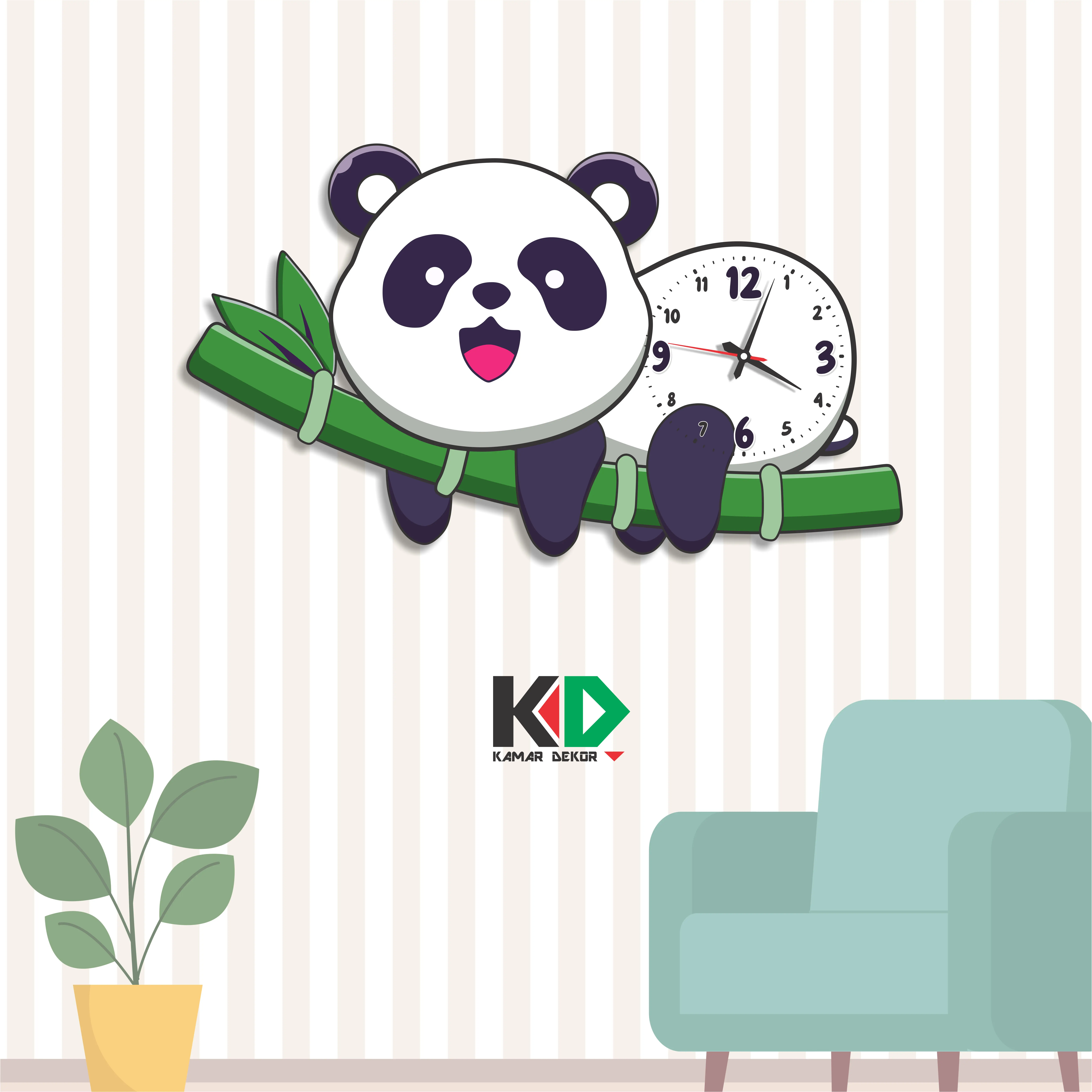 Jam Dinding Aesthetic Gambar Panda Lucu Hiasan Pajangan Dekorasi Kamar Kado Anak Jam SNI Motif Batik Bahan Kayu