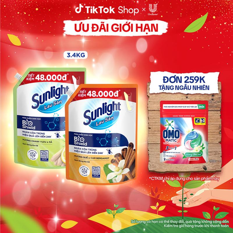  Nước Lau Sàn Sunlight BIOSHIELD Ngăn côn trùng hiệu quả | Túi 3,4 KG | Chanh Yuzu & Sả | Quế & Cam Bergamot  1  