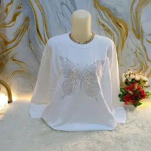 ATASAN SWEATER WANITA KUPU-KUPU DENGAN MOTIF RHINESTONE ELEGAN DAN MODERN Baju Oblong Panjang Oversize