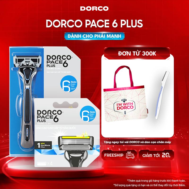  DORCO PACE 6 PLUS - Combo Dao Cạo Râu Hàn Quốc 6 Lưỡi - Gồm 1 Cán và 5 Đầu Cạo 