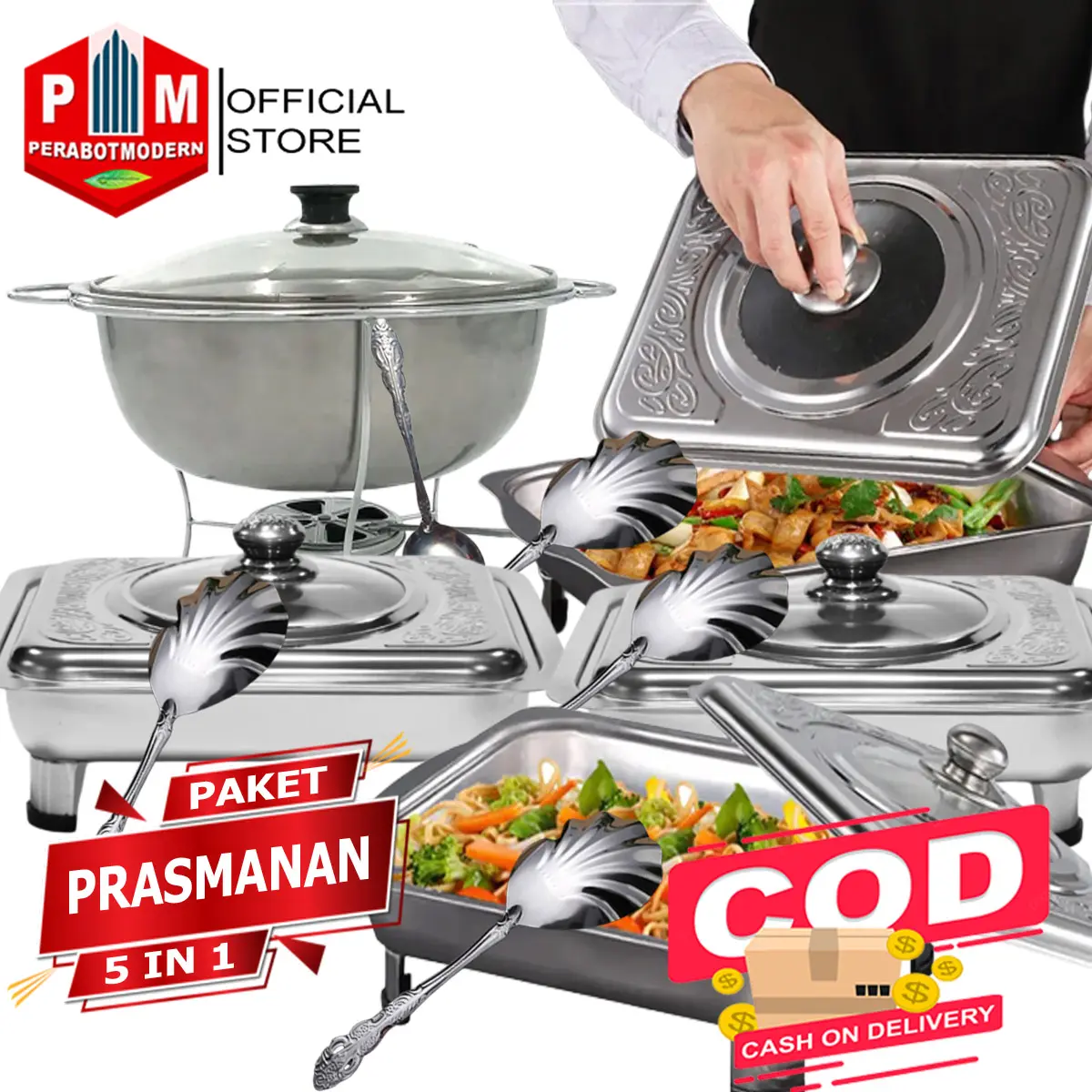 Paket Prasmanan Stainless Dan Warmer Stove Plus Sendok Set Prasmanan Pesta 10pcs