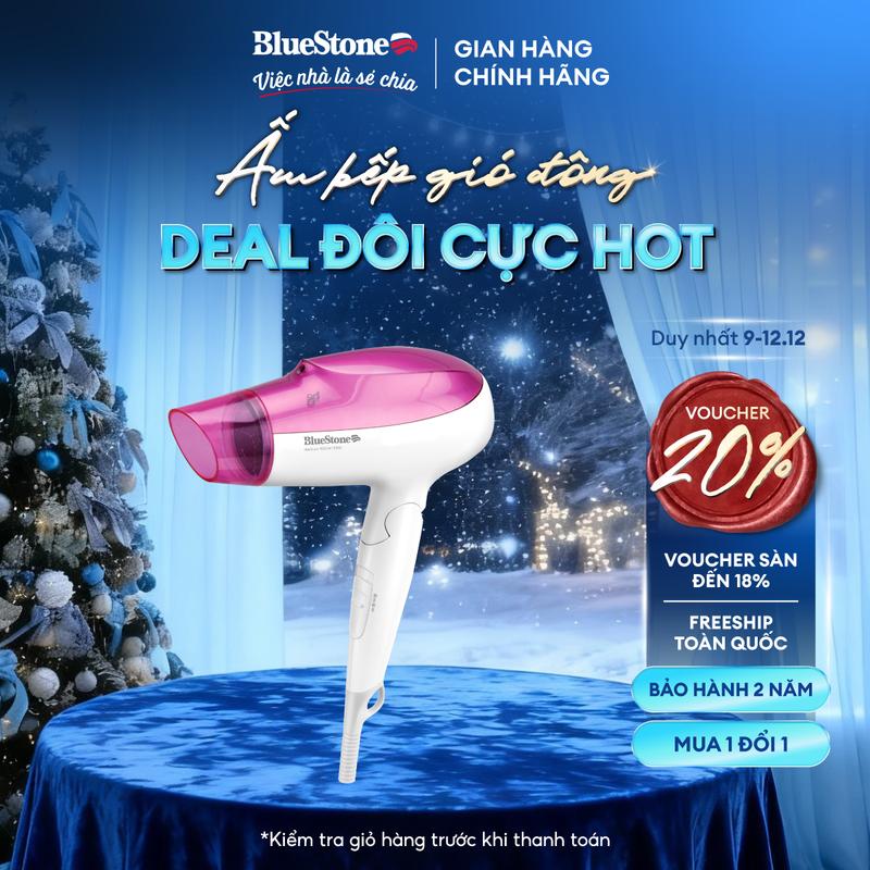   HOT DEAL  Máy Sấy Tóc BlueStone HDB-1859 1800W Tay Cầm Gập Gọn Màu Hồng Pha Trắng Tiện Lợi Bảo Vệ An Toàn Dành Cho Du Lịch 