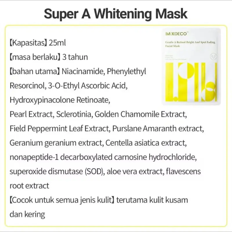 【4 PCS】Mixdeco Sheet Mask Whitening/Anti-Aging/Repair/Moisturizing 4