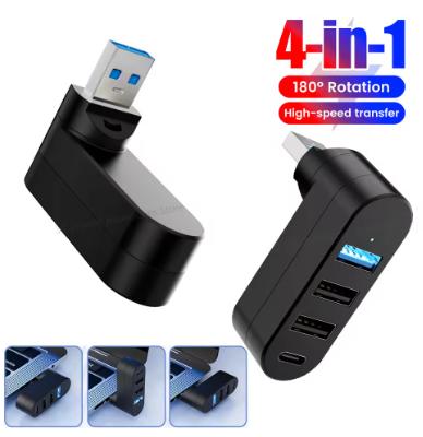 Hub USB, Có Thể Xoay Được, Tương Thích USB3.0 Và 2.0, Type C, Bộ Chia USB, 4 Cổng, Bộ Mở Rộng Nhiều, Dành Cho Máy Tính Xách Tay Và MacBook, Truyền Dữ Liệu Đĩa U