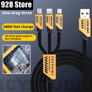 240W fast charging 3 in 1 for multiple brands Bold TYPE-C Micro USB fast charging cable charger lightning
