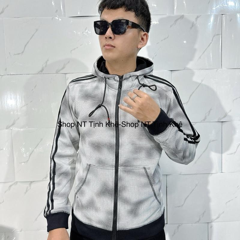 Áo Khoác A/D Xám Lợt 3 sọc tay Khoác Logo Thêu Logo Ngực Cao Cấp Mềm Mịn - Menswear Nam Jacket Cổ Cao- Aokhoac leather bomber