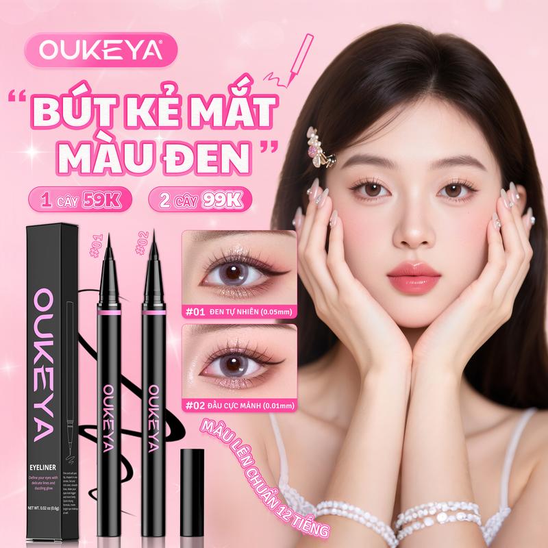 Oukeya Bút Kẻ Mắt Nước Siêu Mảnh 1.0mm & 1.5mm Chống Nước & Mồ Hôi Không Trôi - Đen tự nhiên - Dễ Dùng Cho Người Mới