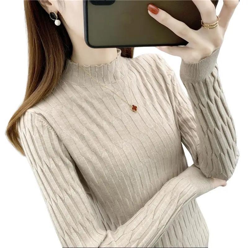 Atasan Rajut Wanita Model Turtleneck Setengah dengan Kerah Bagian Dalam - Hitam, Baju inner wanita 233 cardigan nyaman Knitwear Kardigan Panjang Outer Stretch Sweater Tangan Panjang Outer turtleneck  women 6