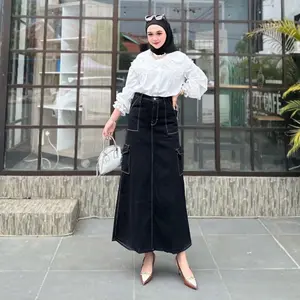FASHIONABLE - Rok Cargo Wanita - Rok Jeans Cargo - Rok Jeans Skrit Theana Korean Style Bawahan Denim