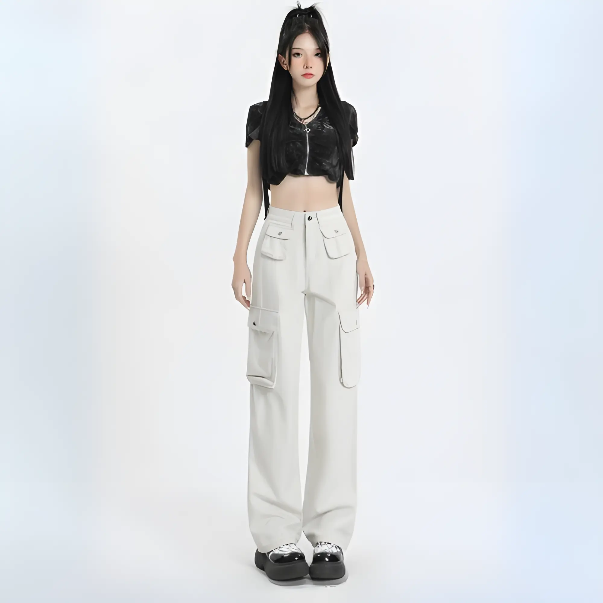 Sigmaknight Cargo Denim - Celana Cargo Jeans Wanita Pasir Putih Highwaist Loose Korea Terbaru Free Totebag (Setiap Pembelian 2pcs)