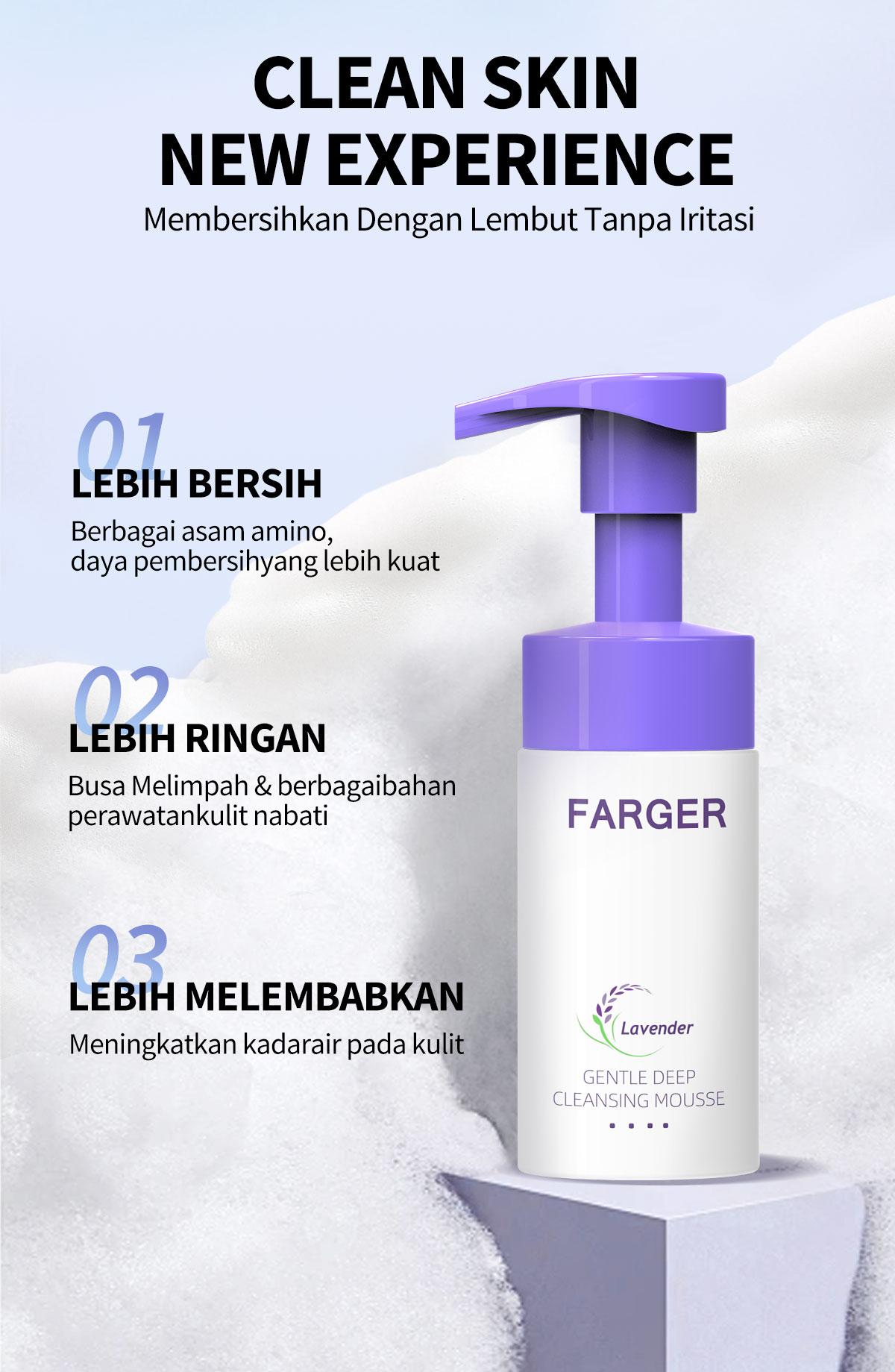 FARGER Mousse Pembersih Wajah Asam Amino 100ml BPOM NA11231201218 Mencerahkan Kulit Mengencangkan Pori-Pori & Menghapus Riasan