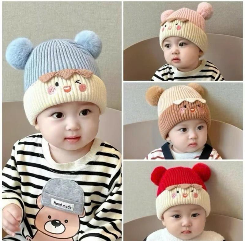  Mũ Len Tròn Che Tai giữ ấm mùa đông ,hoạ tiết đáng iu cho bé từ 0-3 tuổi 