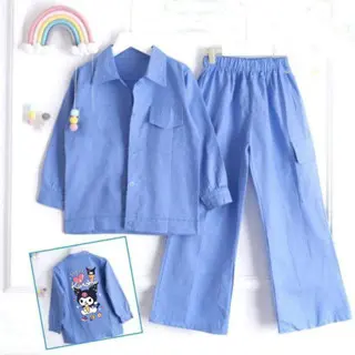 Setelan Anak Kuromi Set Baju anak Terbaru Bahan Polo Linen Terlaris Untuk Anak Umur 3-15 Tahun 3